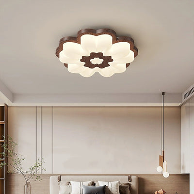Contemporary Creative Flower Shape PE Rubberwood LED Flush Mount Ceiling Light For Bedroom