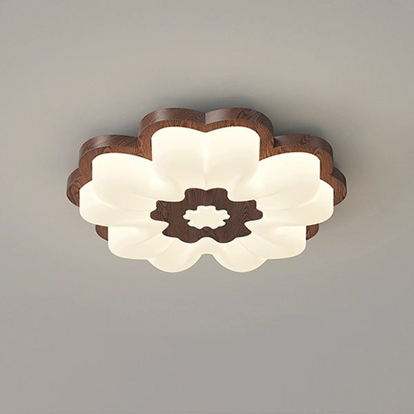 Contemporary Creative Flower Shape PE Rubberwood LED Flush Mount Ceiling Light For Bedroom