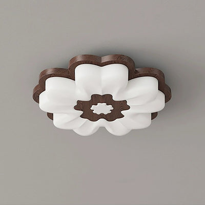 Contemporary Creative Flower Shape PE Rubberwood LED Flush Mount Ceiling Light For Bedroom