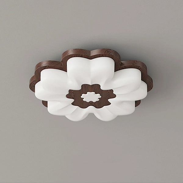 Contemporary Creative Flower Shape PE Rubberwood LED Flush Mount Ceiling Light For Bedroom