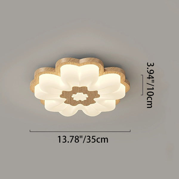 Contemporary Creative Flower Shape PE Rubberwood LED Flush Mount Ceiling Light For Bedroom