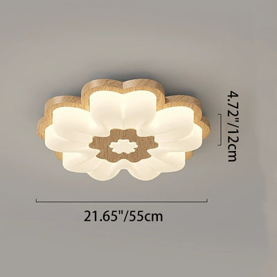 Contemporary Creative Flower Shape PE Rubberwood LED Flush Mount Ceiling Light For Bedroom
