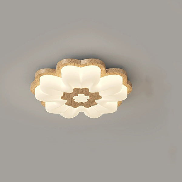 Contemporary Creative Flower Shape PE Rubberwood LED Flush Mount Ceiling Light For Bedroom