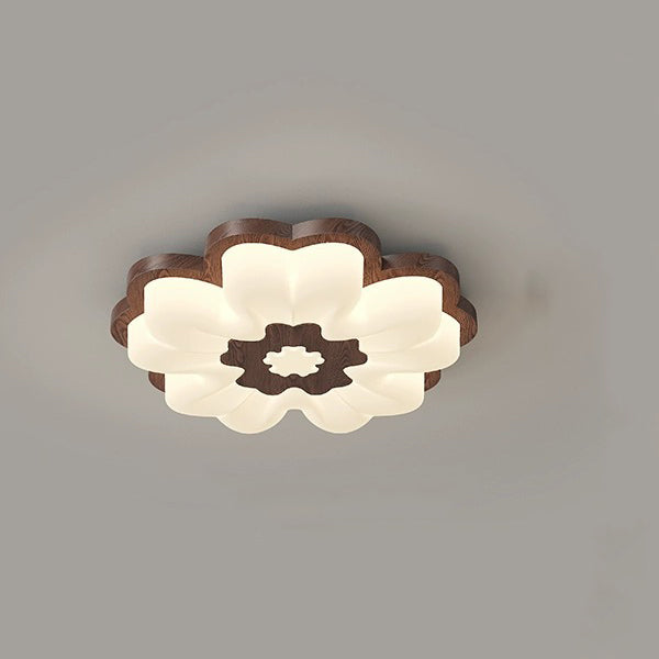 Contemporary Creative Flower Shape PE Rubberwood LED Flush Mount Ceiling Light For Bedroom