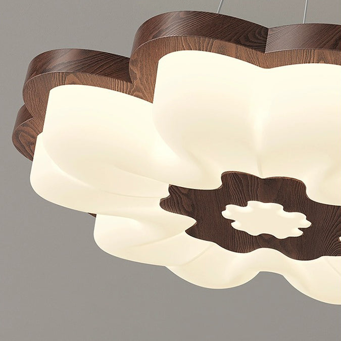 Contemporary Creative Flower Shape PE Rubberwood LED Flush Mount Ceiling Light For Bedroom