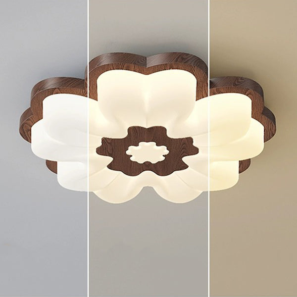Contemporary Creative Flower Shape PE Rubberwood LED Flush Mount Ceiling Light For Bedroom