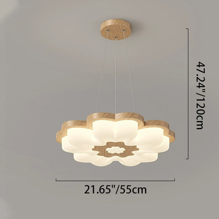 Contemporary Creative Flower Shape PE Rubberwood LED Chandelier For Bedroom