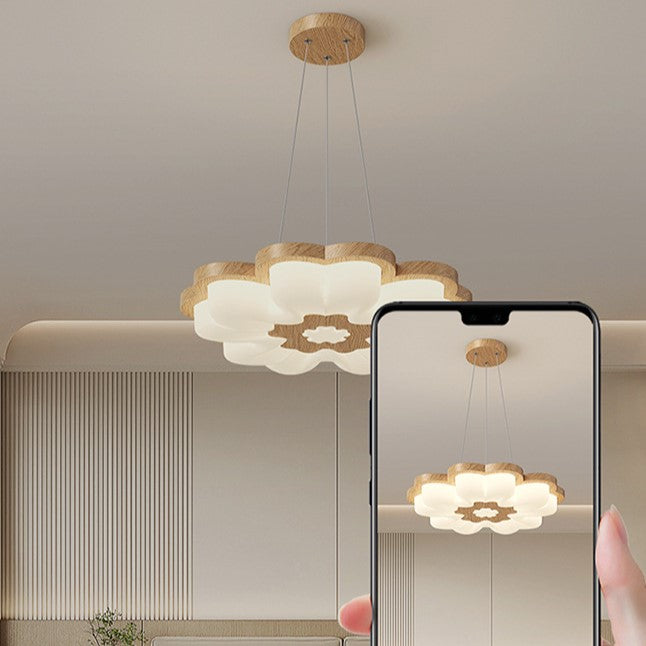 Contemporary Creative Flower Shape PE Rubberwood LED Chandelier For Bedroom