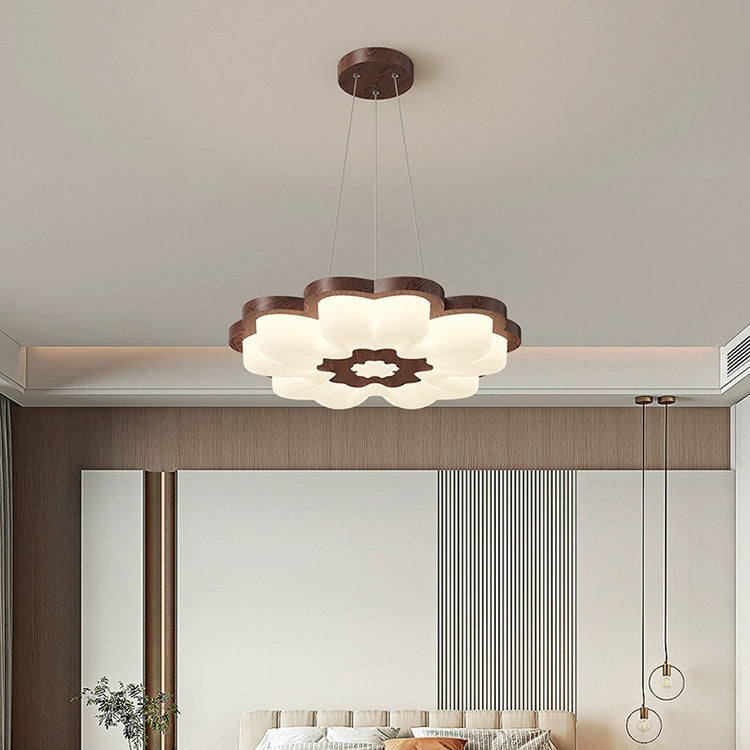 Contemporary Creative Flower Shape PE Rubberwood LED Chandelier For Bedroom