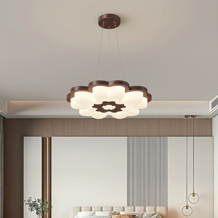 Contemporary Creative Flower Shape PE Rubberwood LED Chandelier For Bedroom