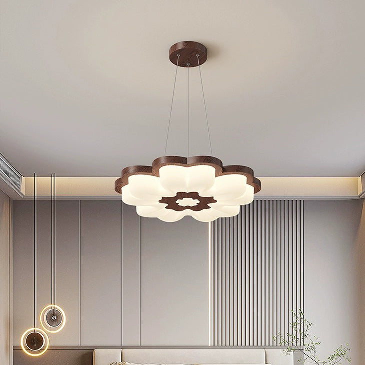 Contemporary Creative Flower Shape PE Rubberwood LED Chandelier For Bedroom