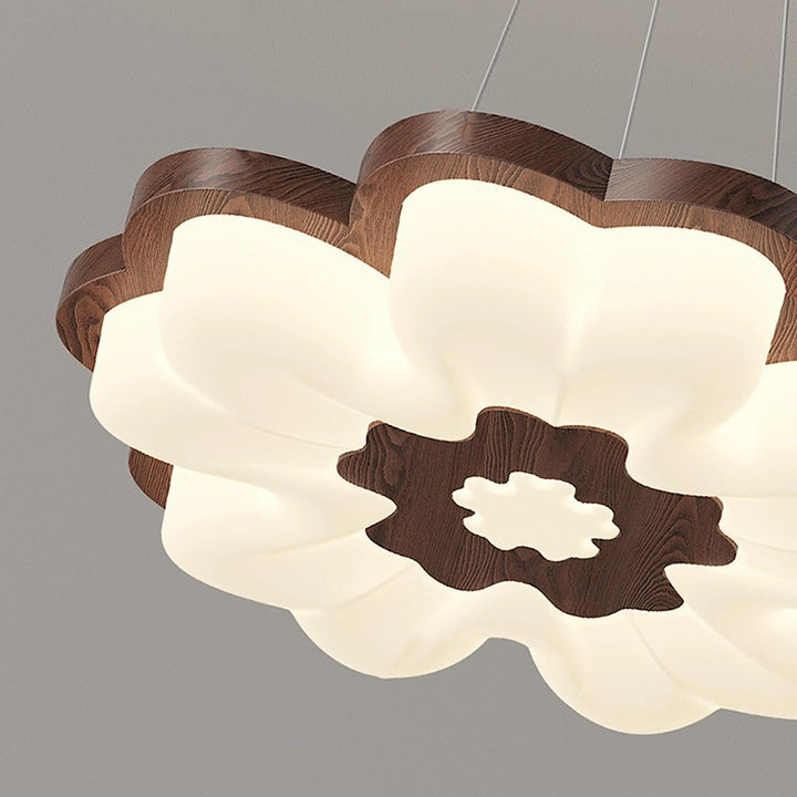 Contemporary Creative Flower Shape PE Rubberwood LED Chandelier For Bedroom