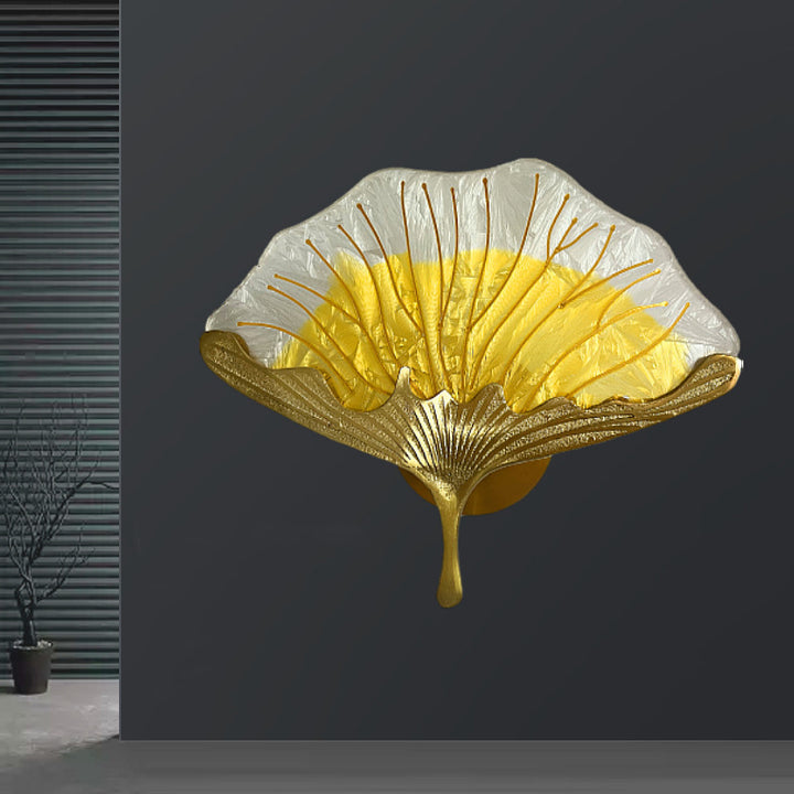 Zeitgenössische kreative Ginkgo-Blatt-Kupferglasur-Emaille-LED-Wandleuchte für das Schlafzimmer 