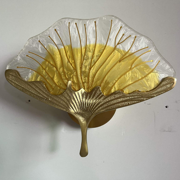 Zeitgenössische kreative Ginkgo-Blatt-Kupferglasur-Emaille-LED-Wandleuchte für das Schlafzimmer 