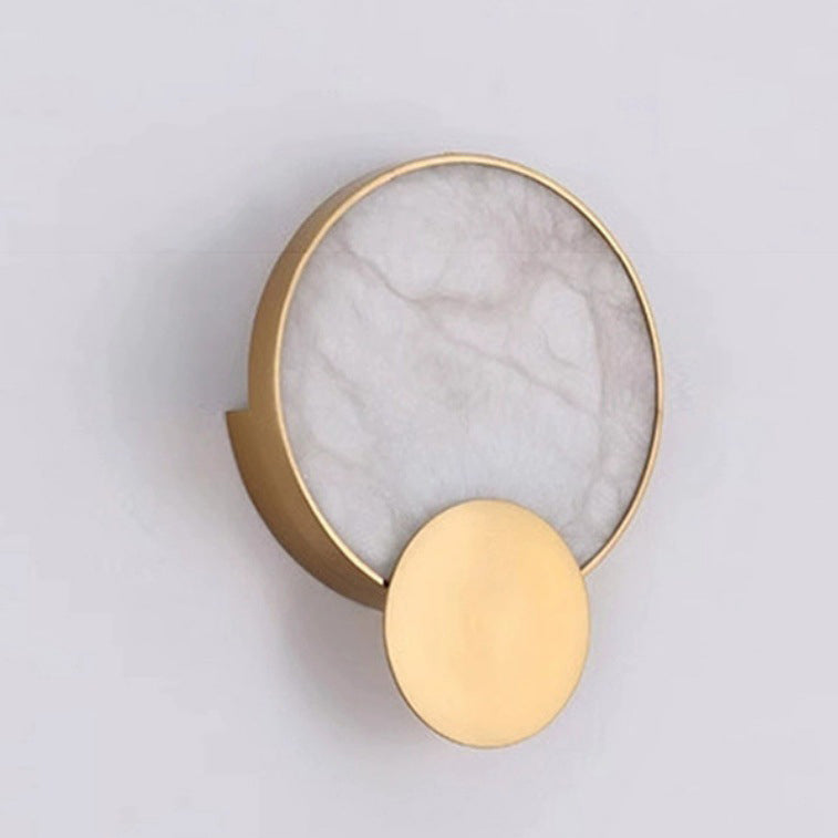 Contemporary Nordic Round Hardware Marble LED Wall Sconce Lamp For Bedroom