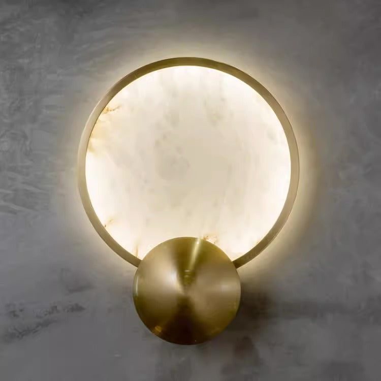 Contemporary Nordic Round Hardware Marble LED Wall Sconce Lamp For Bedroom