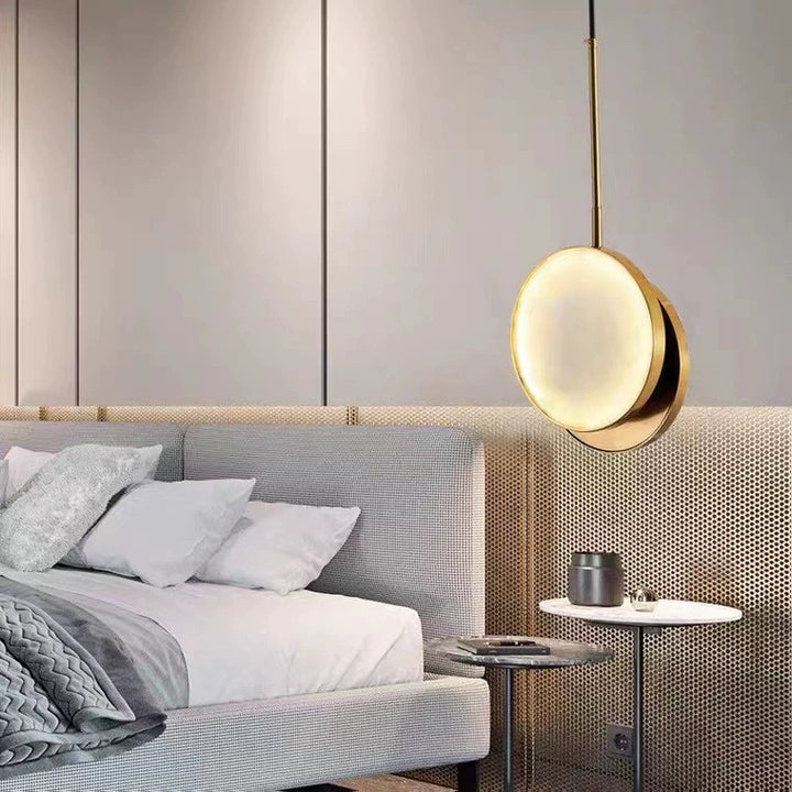 Contemporary Nordic Round Hardware Marble LED Pendant Light For Bedroom