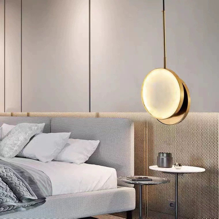Contemporary Nordic Round Hardware Marble LED Pendant Light For Bedroom