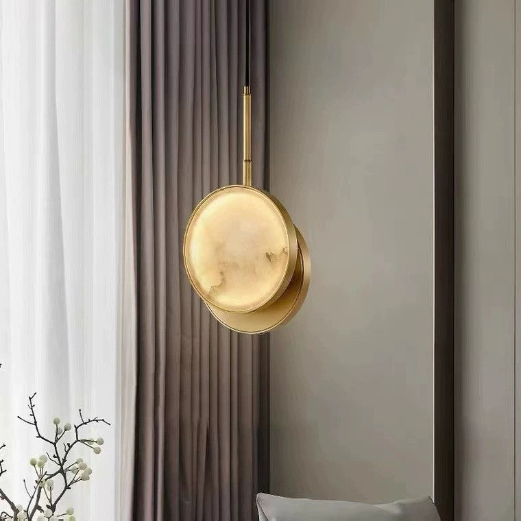 Contemporary Nordic Round Hardware Marble LED Pendant Light For Bedroom