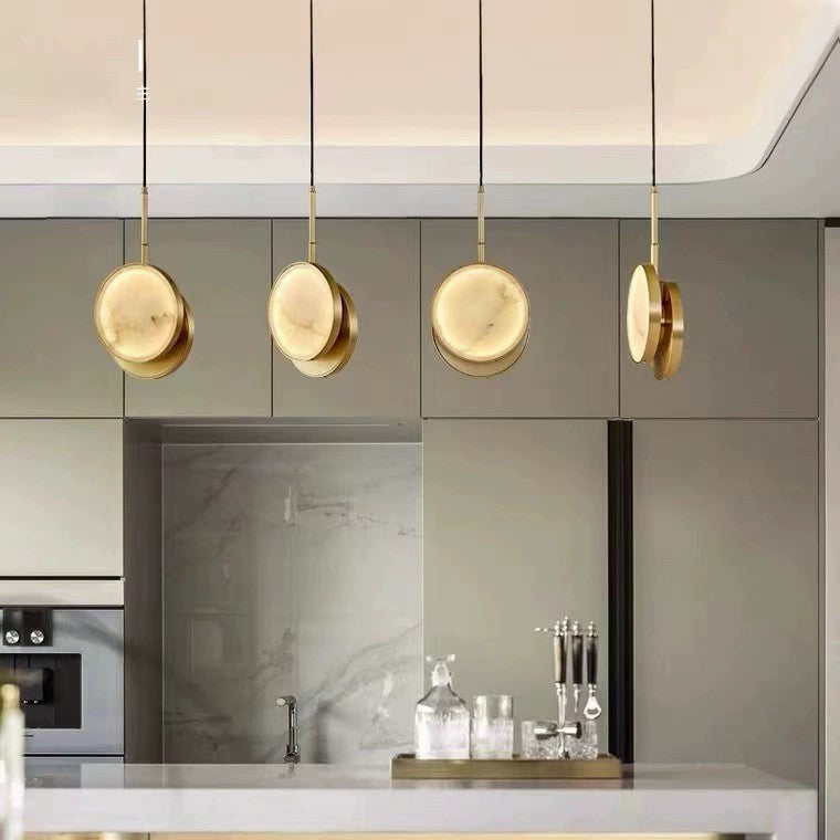 Contemporary Nordic Round Hardware Marble LED Pendant Light For Bedroom