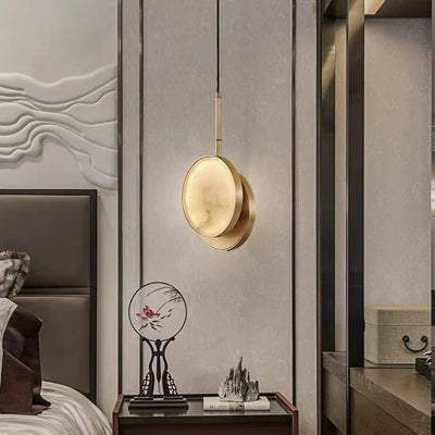Contemporary Nordic Round Hardware Marble LED Pendant Light For Bedroom