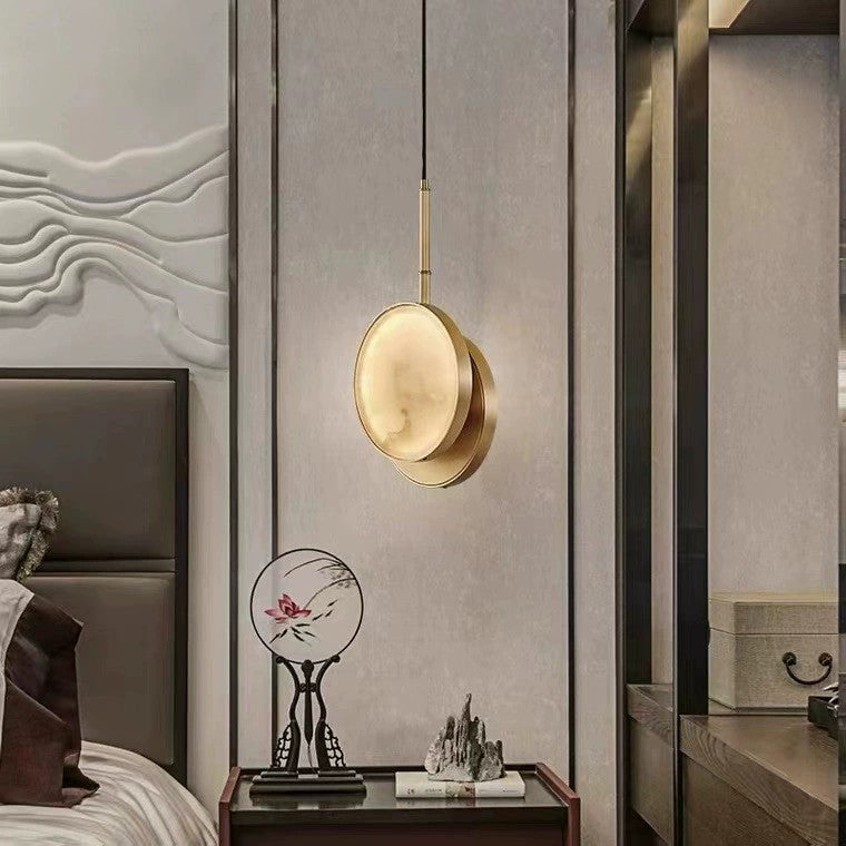 Contemporary Nordic Round Hardware Marble LED Pendant Light For Bedroom