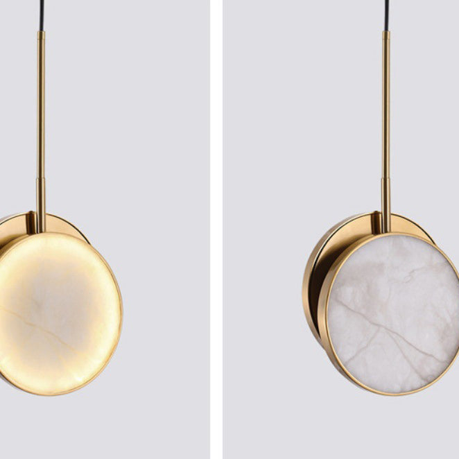 Contemporary Nordic Round Hardware Marble LED Pendant Light For Bedroom