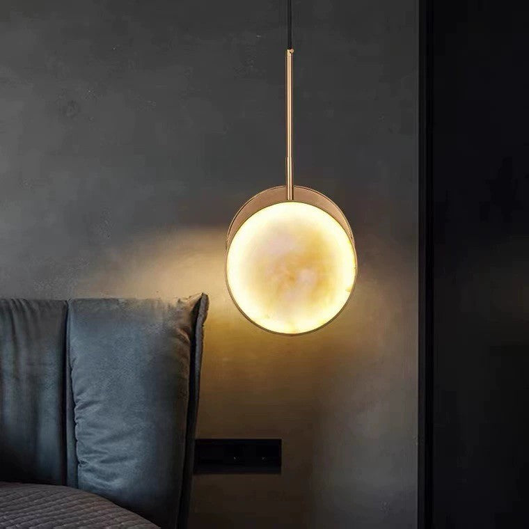 Contemporary Nordic Round Hardware Marble LED Pendant Light For Bedroom