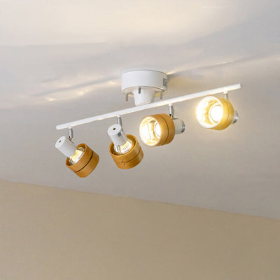 Zeitgenössisches Nordisches Zylinder Lineares Eisen Holz Spotlight 4-Licht Semi-Flush Mount Deckenleuchte Für Wohnzimmer 