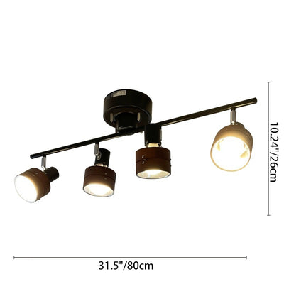 Zeitgenössisches Nordisches Zylinder Lineares Eisen Holz Spotlight 4-Licht Semi-Flush Mount Deckenleuchte Für Wohnzimmer 