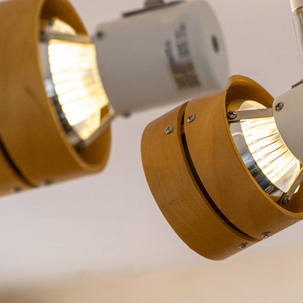 Zeitgenössisches Nordisches Zylinder Lineares Eisen Holz Spotlight 4-Licht Semi-Flush Mount Deckenleuchte Für Wohnzimmer 