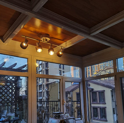 Zeitgenössisches Nordisches Zylinder Lineares Eisen Holz Spotlight 4-Licht Semi-Flush Mount Deckenleuchte Für Wohnzimmer 