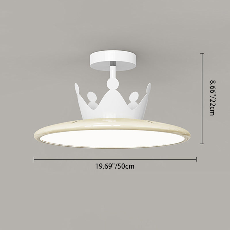 Contemporary Nordic Cream Crown Round Iron LED Semi-Flush Mount Ceiling Light For Bedroom
