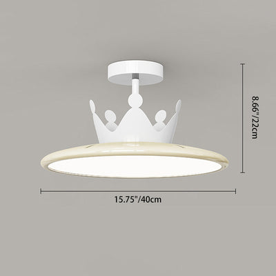 Contemporary Nordic Cream Crown Round Iron LED Semi-Flush Mount Ceiling Light For Bedroom