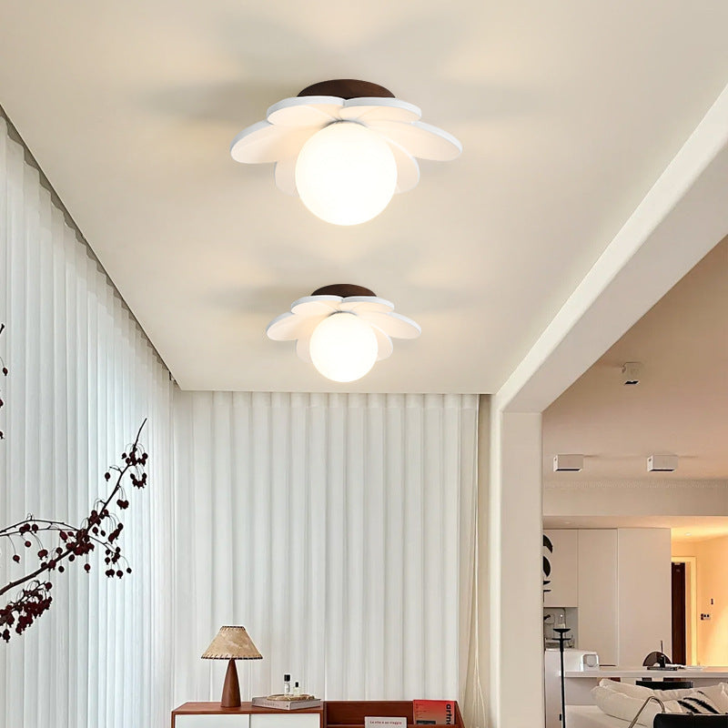 Contemporary Nordic Floral Orb Resin 1-Light Semi-Flush Mount Ceiling Light For Hallway