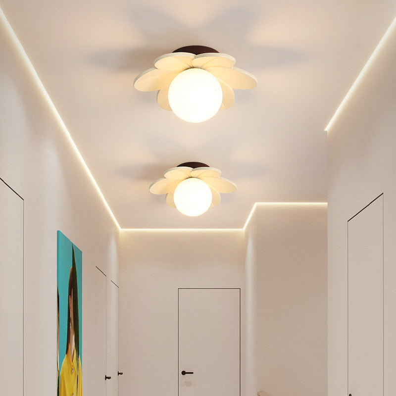 Contemporary Nordic Floral Orb Resin 1-Light Semi-Flush Mount Ceiling Light For Hallway