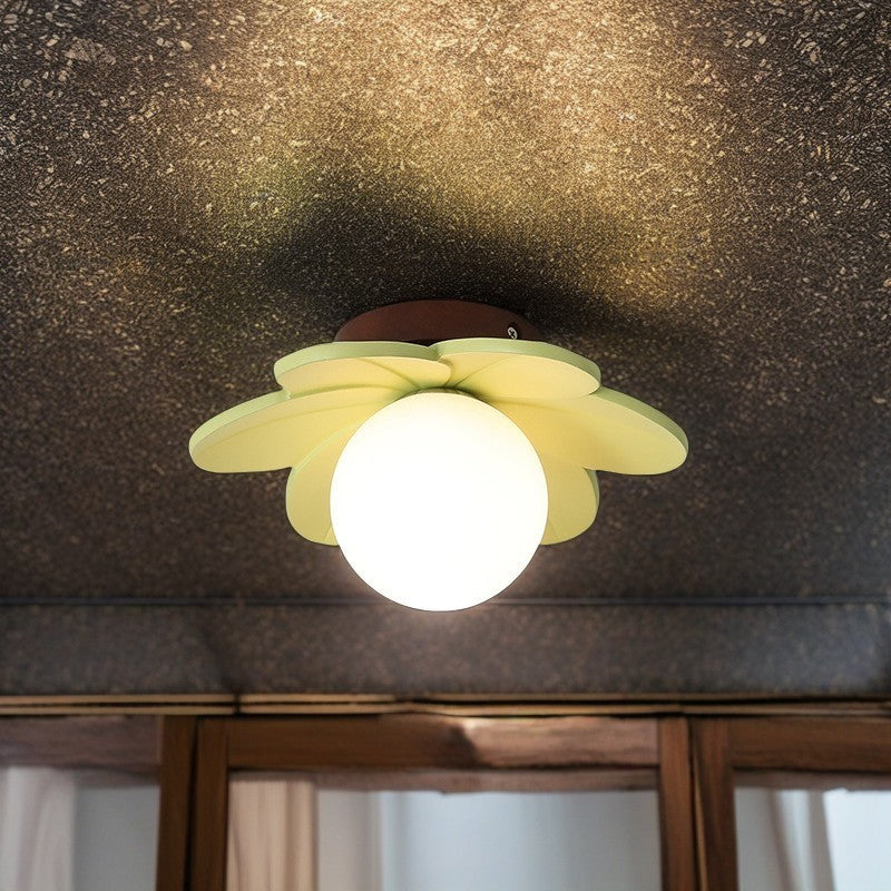 Contemporary Nordic Floral Orb Resin 1-Light Semi-Flush Mount Ceiling Light For Hallway