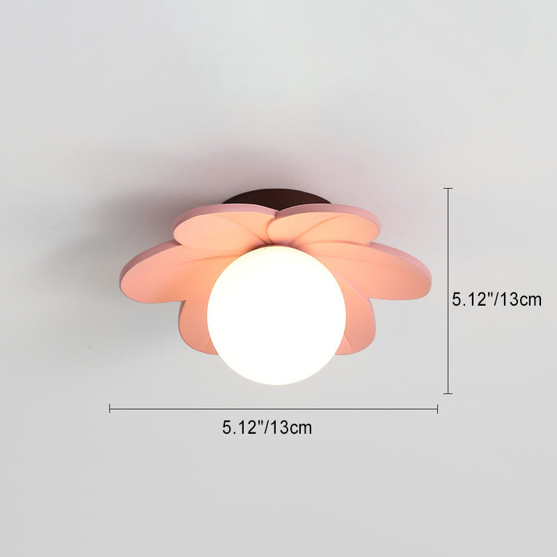 Contemporary Nordic Floral Orb Resin 1-Light Semi-Flush Mount Ceiling Light For Hallway