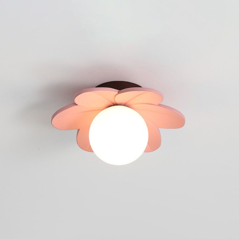 Contemporary Nordic Floral Orb Resin 1-Light Semi-Flush Mount Ceiling Light For Hallway