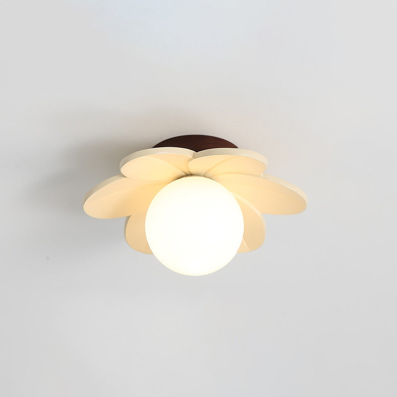 Contemporary Nordic Floral Orb Resin 1-Light Semi-Flush Mount Ceiling Light For Hallway