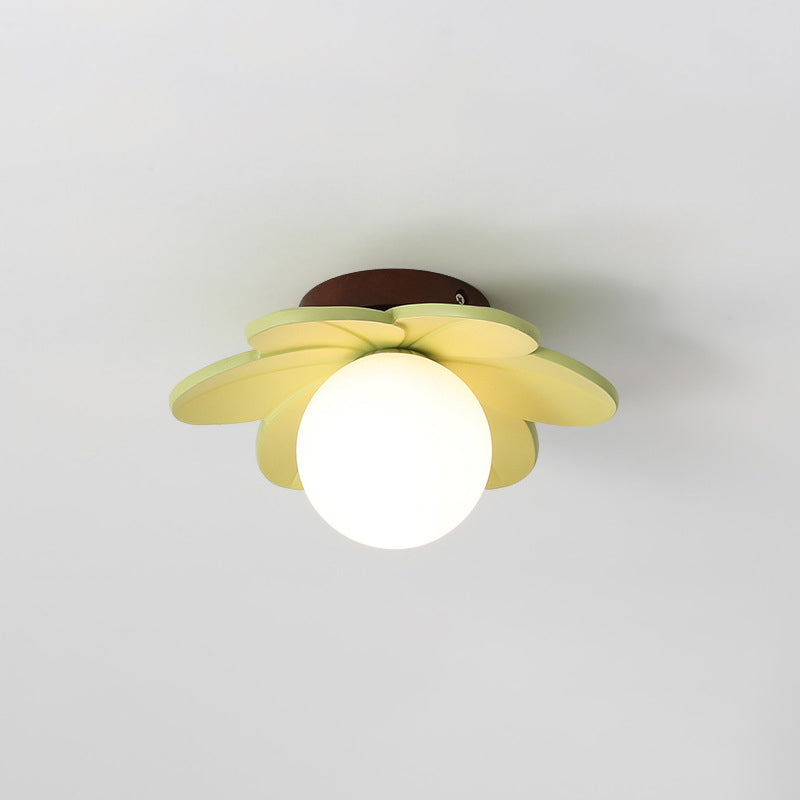 Contemporary Nordic Floral Orb Resin 1-Light Semi-Flush Mount Ceiling Light For Hallway