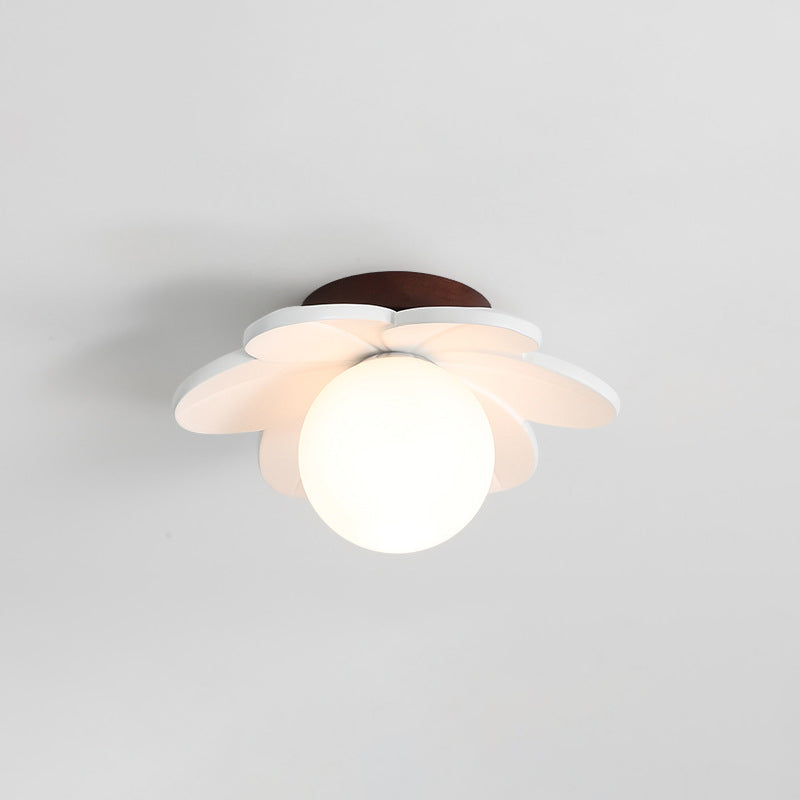 Contemporary Nordic Floral Orb Resin 1-Light Semi-Flush Mount Ceiling Light For Hallway