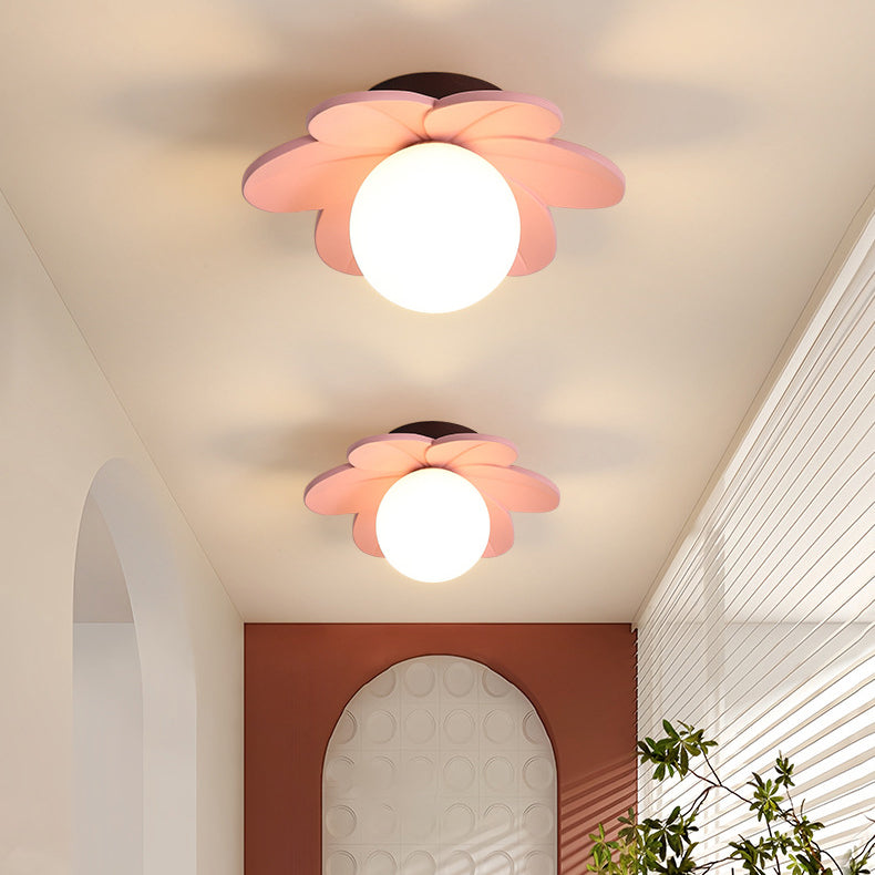 Contemporary Nordic Floral Orb Resin 1-Light Semi-Flush Mount Ceiling Light For Hallway