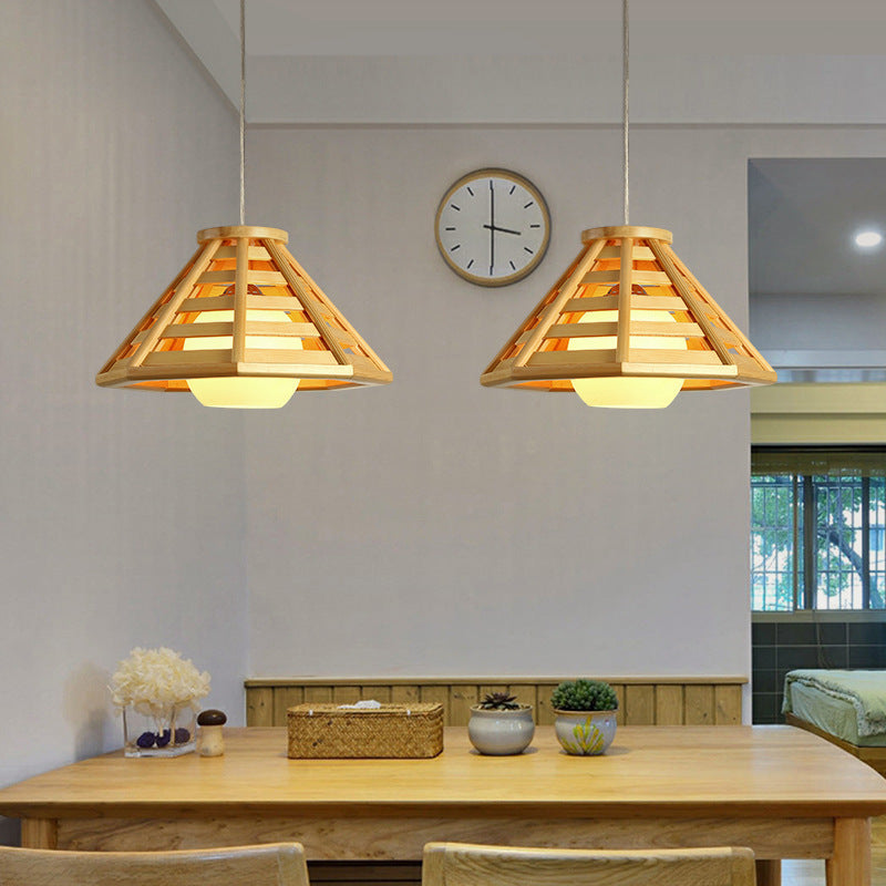 Lámpara Colgante de 1 Luz de Vidrio y Madera Prisma Minimalista Moderna para Comedor 