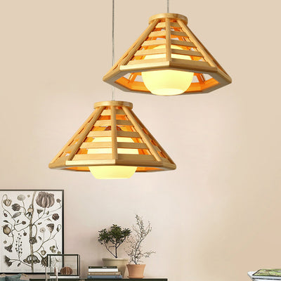 Modern Minimalist Prism Wood Glass 1-Light Pendant Light For Dining Room