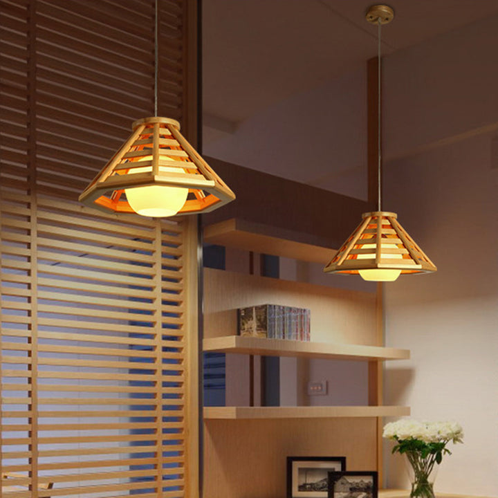 Lámpara Colgante de 1 Luz de Vidrio y Madera Prisma Minimalista Moderna para Comedor 