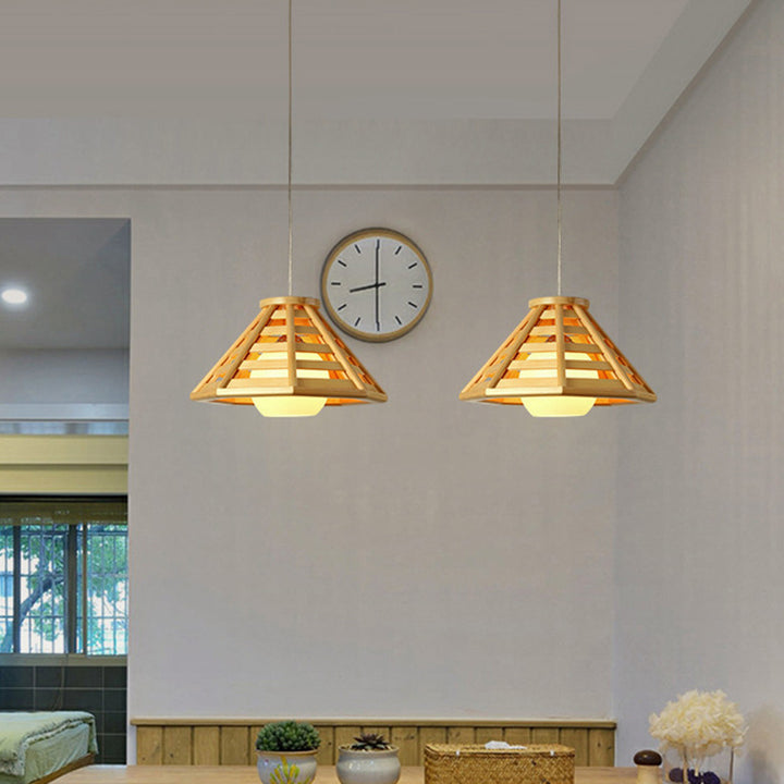 Lámpara Colgante de 1 Luz de Vidrio y Madera Prisma Minimalista Moderna para Comedor 