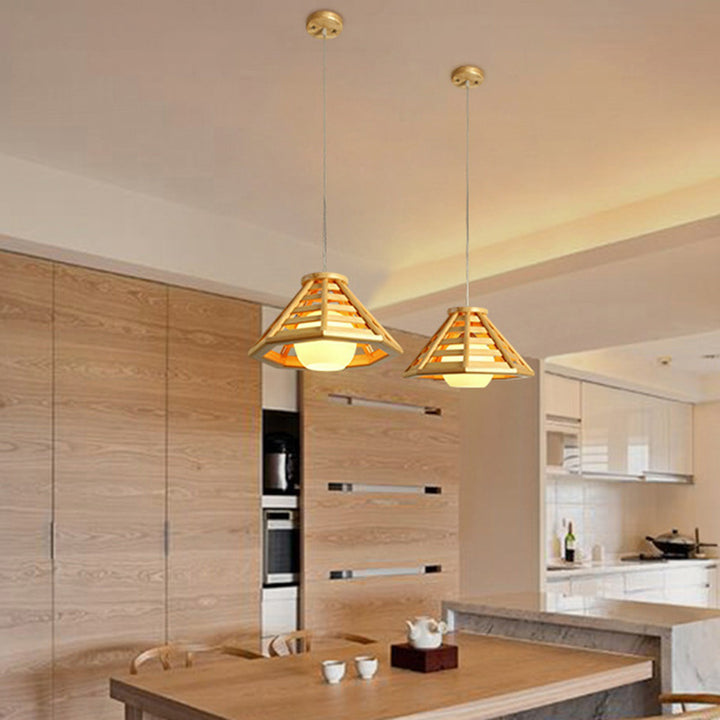Lámpara Colgante de 1 Luz de Vidrio y Madera Prisma Minimalista Moderna para Comedor 