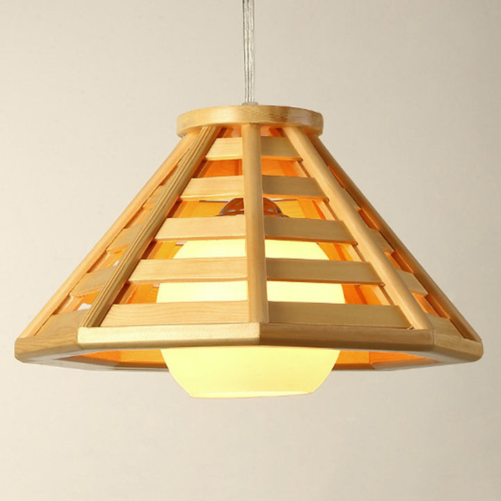 Lámpara Colgante de 1 Luz de Vidrio y Madera Prisma Minimalista Moderna para Comedor 
