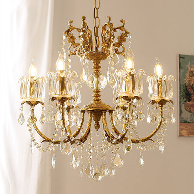 Traditional French Branch Curved Copper Crystal 6/8 Light Chandelier For Living Room
